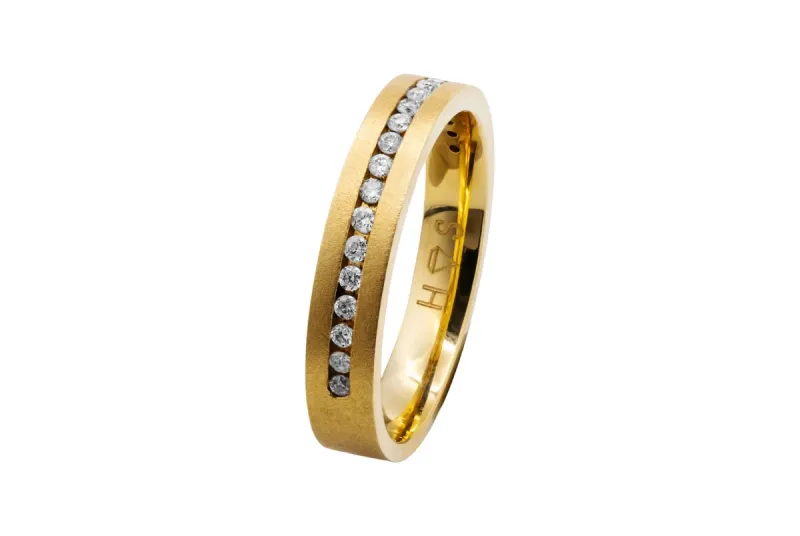 14ct Yellow Gold Satin Channel Set Diamond Wedding Band 0.50ct