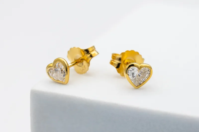 Lab Diamond Heart Gold Plated Sterling Silver Stud 1.06ct