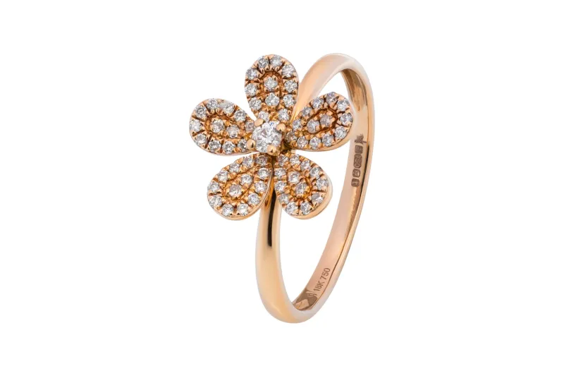 18ct Rose Gold Diamond Flower Ring 0.32ct 2.6g