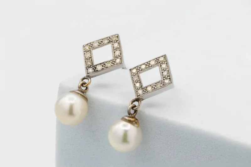 Fresh Water Pearl & Diamond Drop Down Set 0.72ct