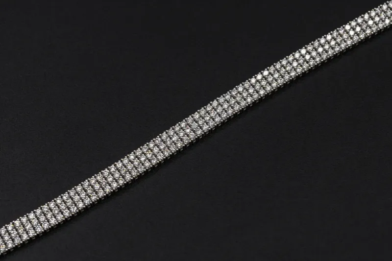 18ct White Gold Round Brilliant Diamond 3 Row Tennis Bracelet 7.98ct