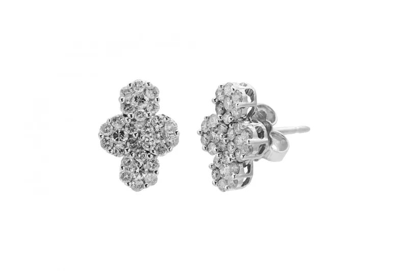 14ct White Gold Diamond Cluster Pendant & Earring Set 1.43ct