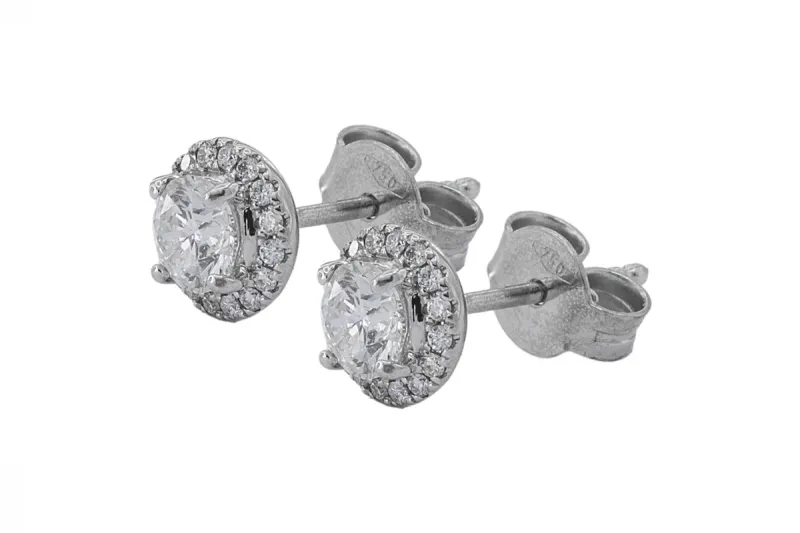 18ct White Gold Round Brilliant Diamond Stud Earrings 0.85ct