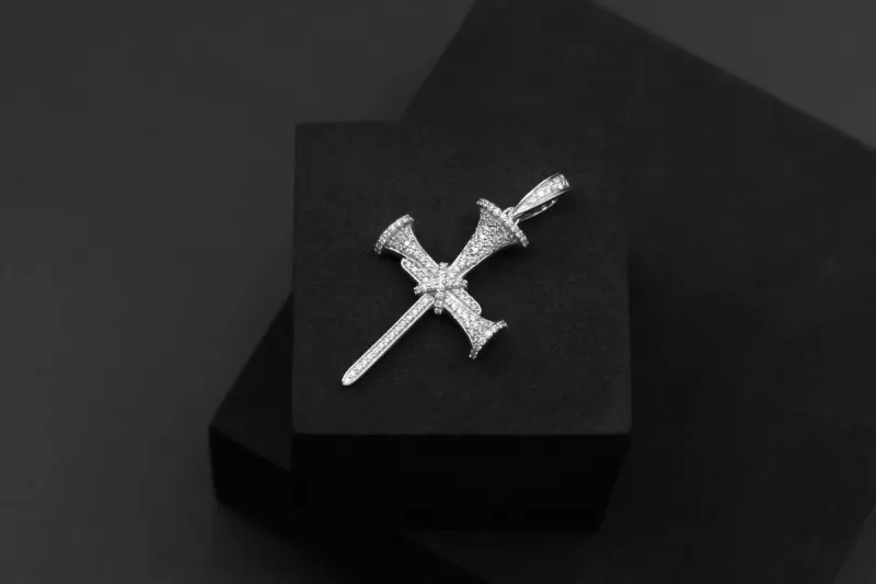 9ct White gold nail cross pendant