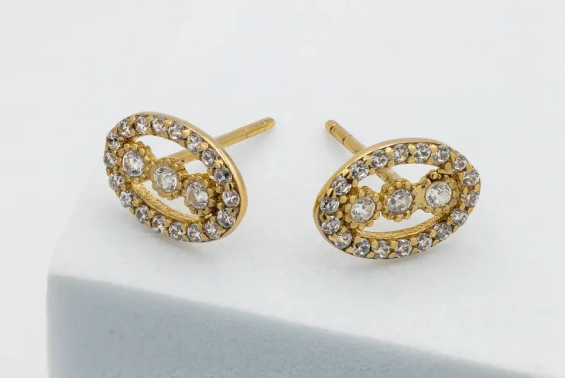 9ct Yellow Gold Cubic Zirconia Oval Stud Earrings 1.2g