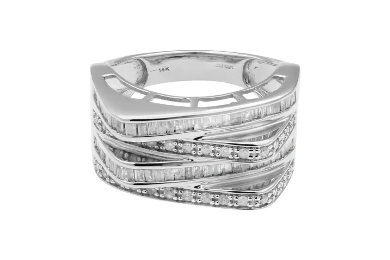 14ct White Gold Baguette & Round Brilliant Diamond Statement Ring 1.08ct