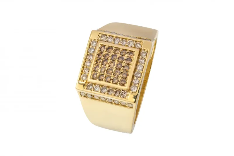14ct Yellow Gold White & Chocolate Diamond Square Cluster Ring 1.20ct