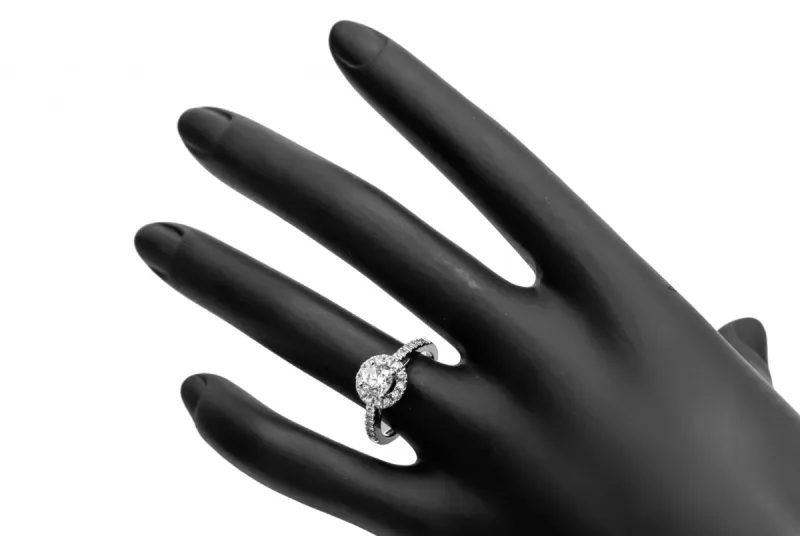 Platinum Halo Diamond Engagement Ring With Pavé Band 1.11ct