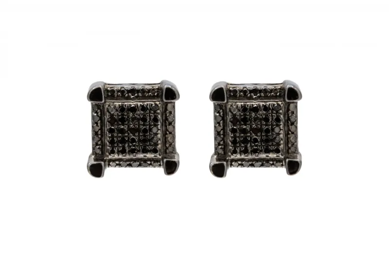 9ct White Gold Black Diamond Black Plated Stud Earrings 0.45ct 2g