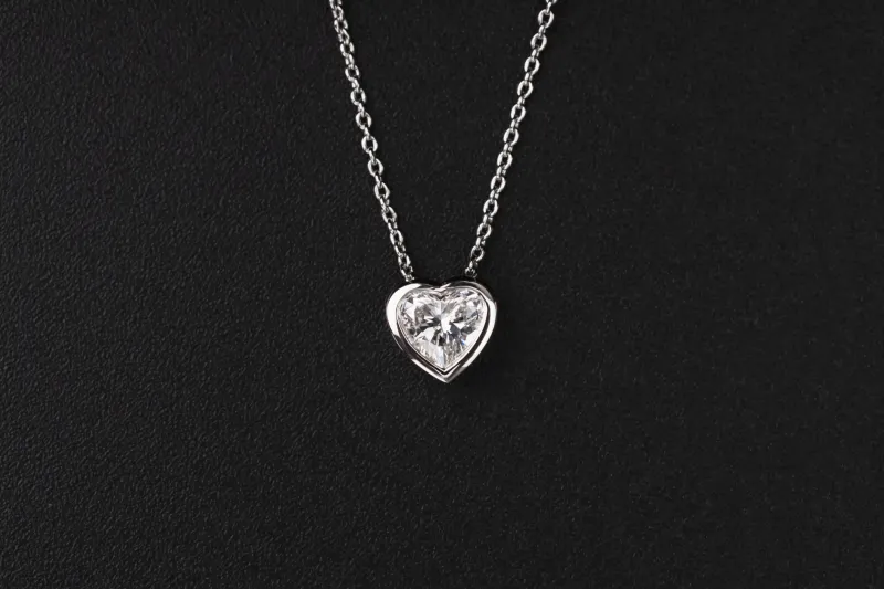 Sterling Silver Lab Grown Heart Shaped Diamond Pendant Necklace 0.70ct