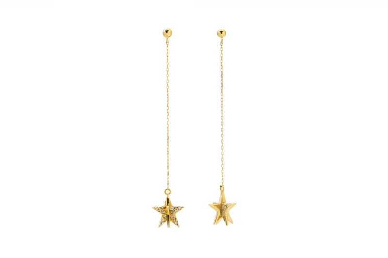 18ct Yellow Gold Diamond Drop Down Earrings 0.09ct