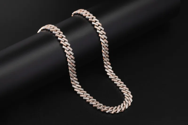 9ct White & Rose Gold Natural Diamond Cuban Chain 8.80ct G VS 22" 8.5mm 90.5g