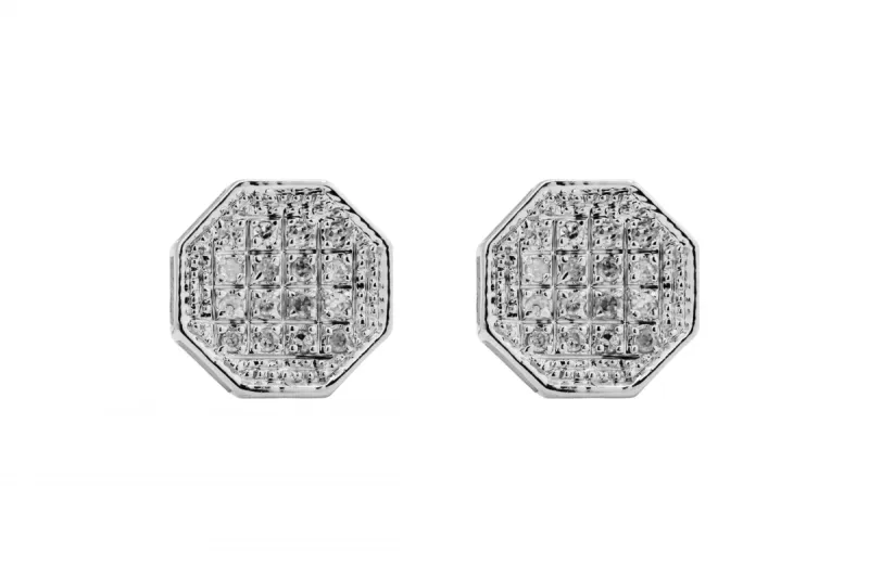 9ct White Gold Diamond Octagon Stud Earrings 0.9g