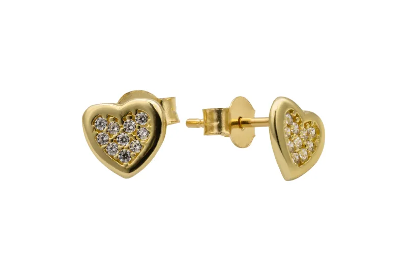 9ct Yellow Gold Pavé Cubic Zirconia Small Heart Stud Earrings 1.1g