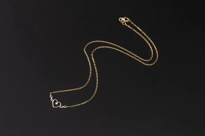 9ct Yellow Gold Cubic Zirconia Heart Necklace 16" 2.3g