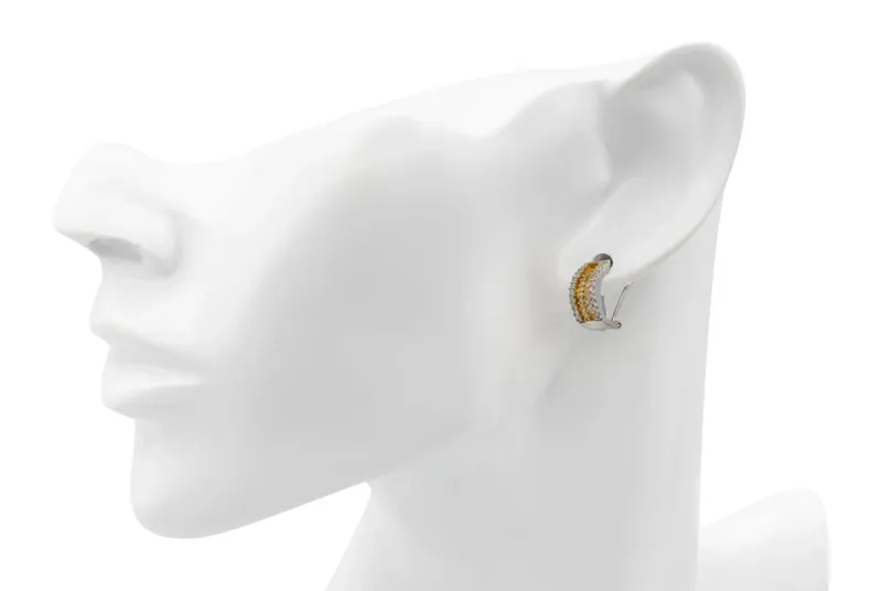 14ct White & Yellow Gold Diamond Clip Back Huggie Earrings 0.50ct