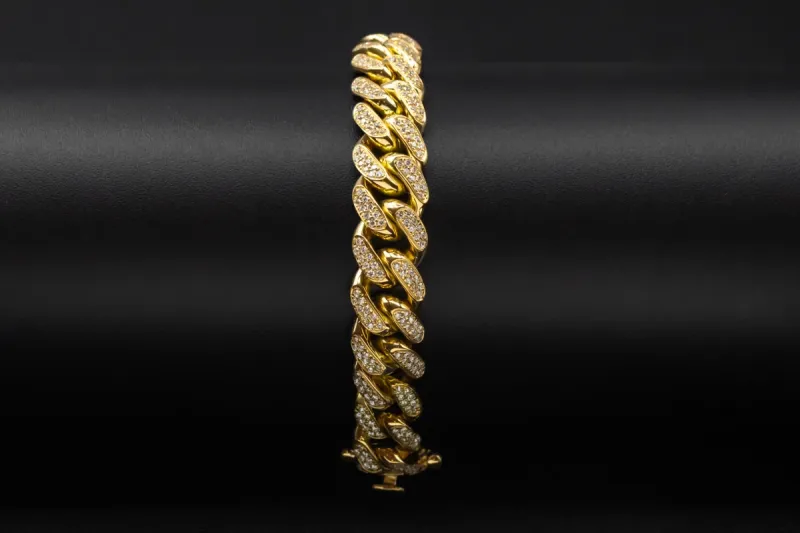 14ct Yellow Gold Diamond Cuban Link Bracelet 7.00ct VS