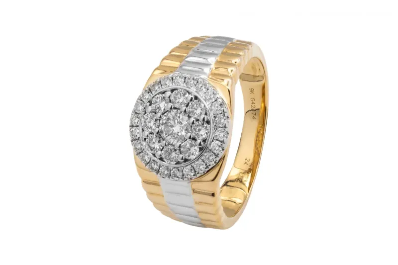 9ct Yellow Gold Diamond Mens Ring 1.05ct