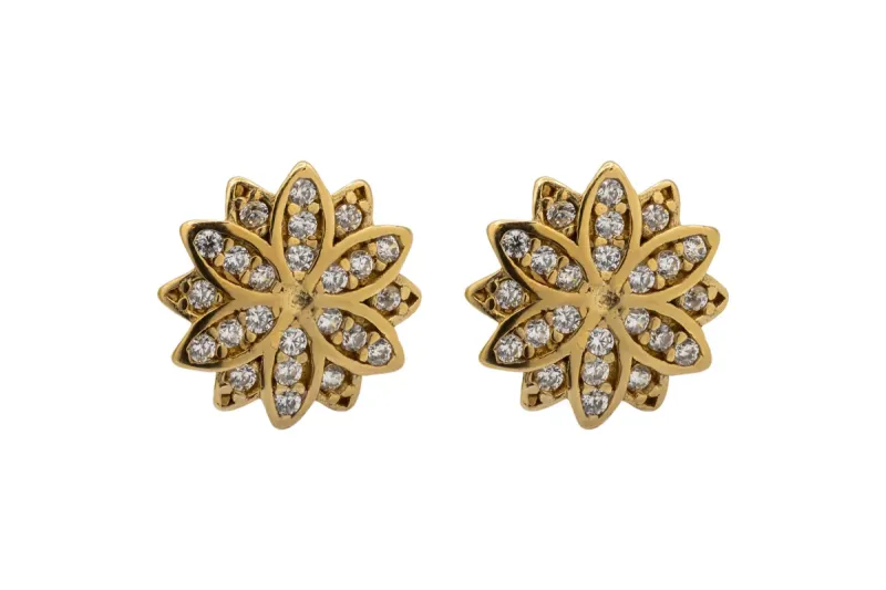 9ct Yellow Gold Cubic Zirconia Flower Stud Earrings