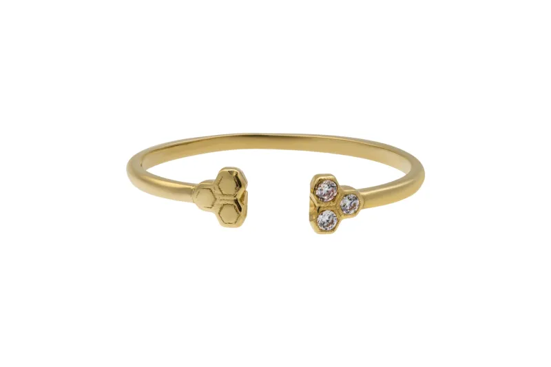 14ct Yellow Gold White Cubic Zirconia Open Ring Size P 1g