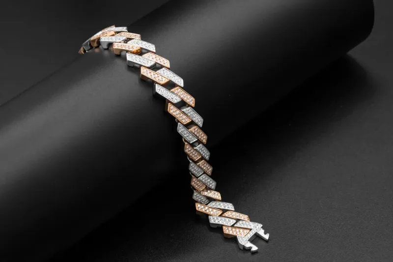 9ct White & Rose Gold Diamond Cuban Prong Bracelet 5.50ct
