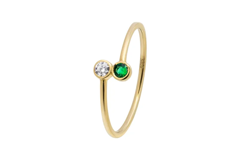 14ct Yellow Gold Double Green and White Cubic Zirconia Ring 1g