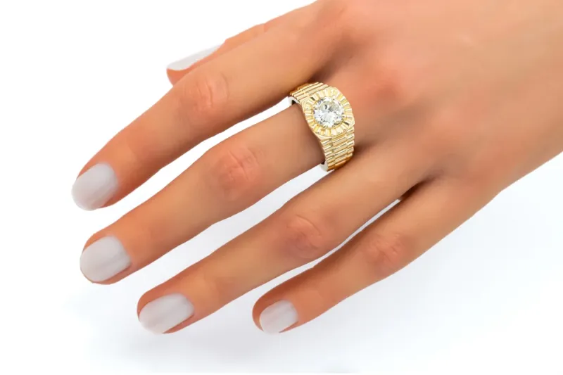 9ct Yellow Gold Diamond President Design Mens Ring 1.70ct GIA Certified