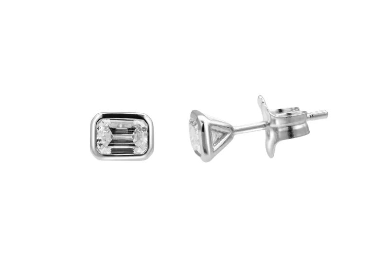 Sterling Silver Lab Grown Emerald Cut Diamond Stud Earrings 1.06ct