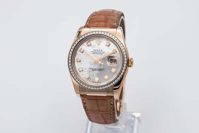 Rolex DateJust 36mm 18ct Rose Gold Brown Leather 116185 2016