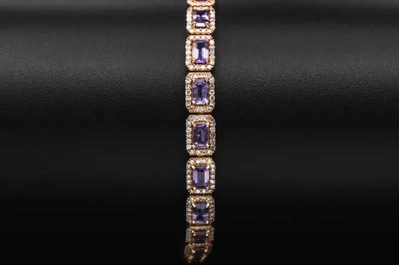 14ct Rose Gold Diamond Bracelet With Purple Sapphires 2.01ct