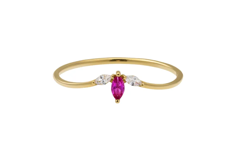 14ct Yellow Gold Pink Marquise & White Cubic Zirconia Three Stone Ring Size P½ 0.7g