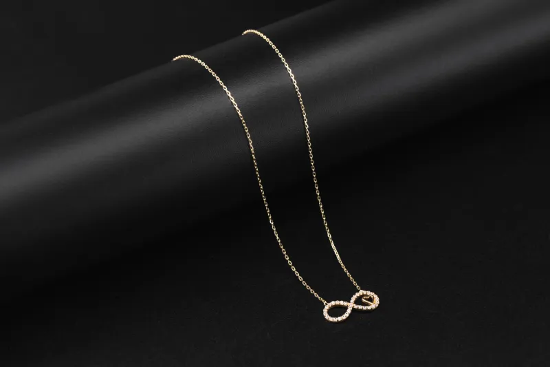 14ct Yellow Gold Cubic Zirconia Infinity Necklace 17" 2.20g
