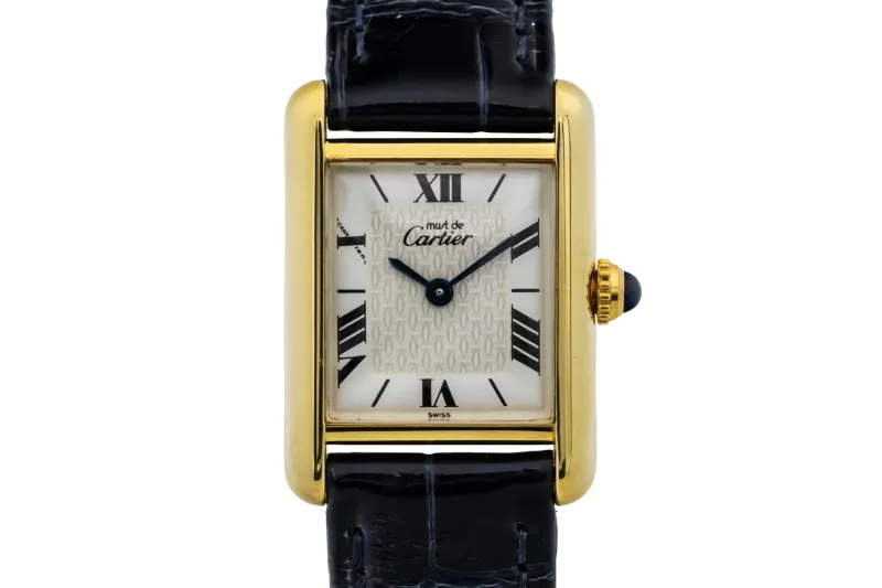 Cartier Must de Cartier Tank 22mm Vermeil Black Leather 1613 Circa 1990s