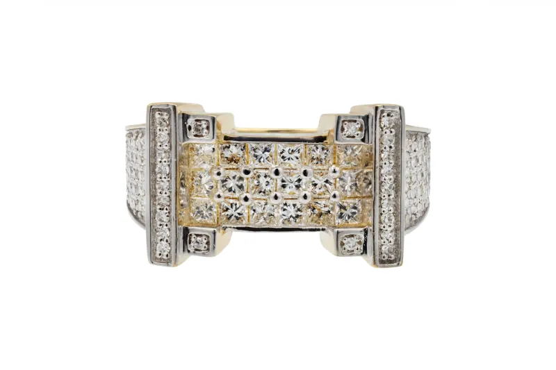 9ct Yellow Gold Round & Princess Cut Diamond Ring 1.25ct 5.8g