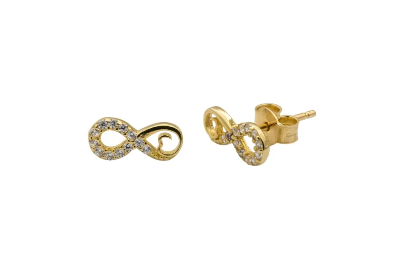 9ct Yellow Gold Cubic Zirconia Infinity Stud Earrings 0.9g