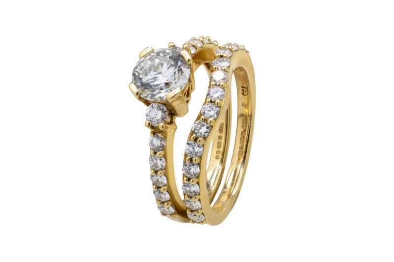 18ct Yellow Gold Diamond Engagement Ring & Wedding Set 2ct