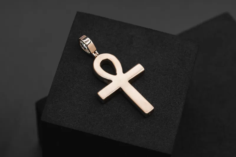 9ct Rose Gold Natural Diamond Ankh Pendant 0.69ct G VS 40mm