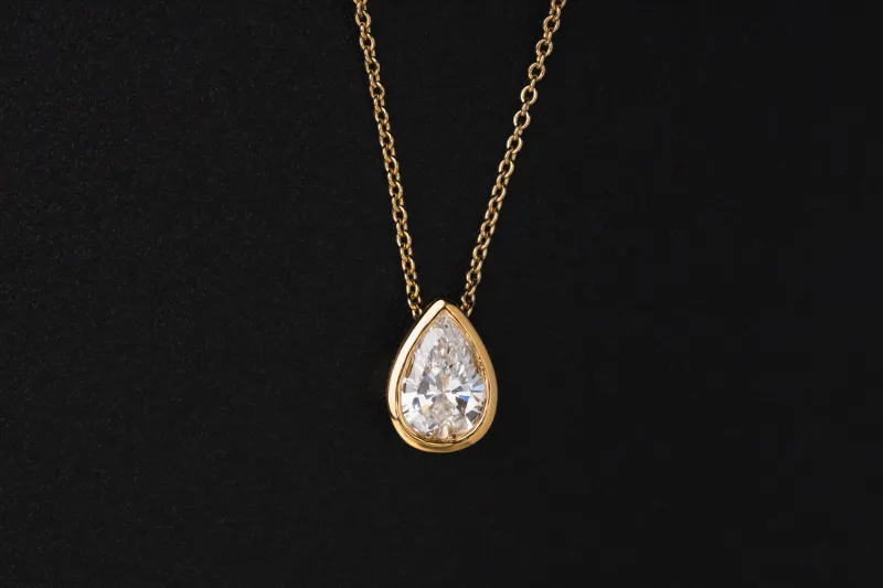 Gold Plated Sterling Silver Lab Grown Pear Cut Diamond Necklace 1.00ct