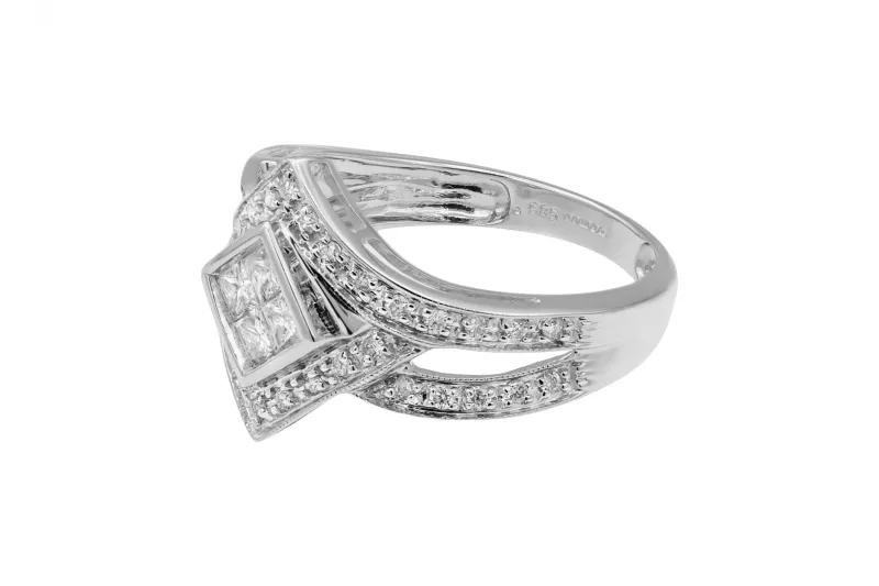 14ct White Gold Princess Cut Diamond Cluster Ring 0.60ct