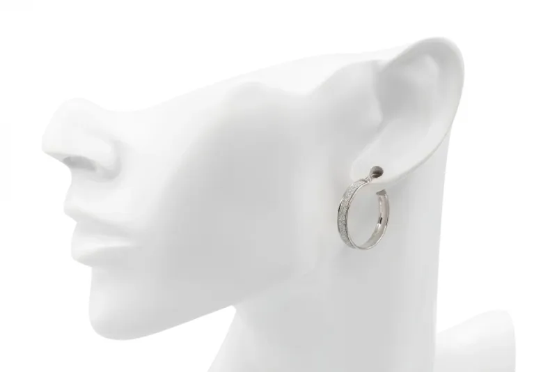 9ct White Gold Iced Texture Hoop Earrings 1.7g