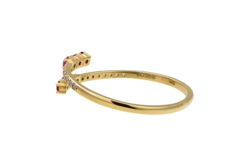 14ct Yellow Gold Pink & White Cubic Zirconia Open Eternity Ring Size P 1.2g
