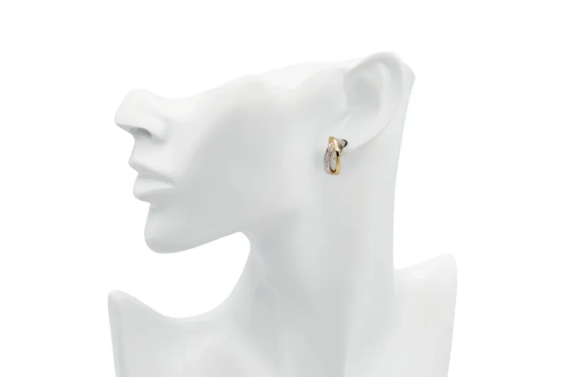 14ct Yellow & White Gold Diamond Cross Over Half Hoop Earrings 0.15ct