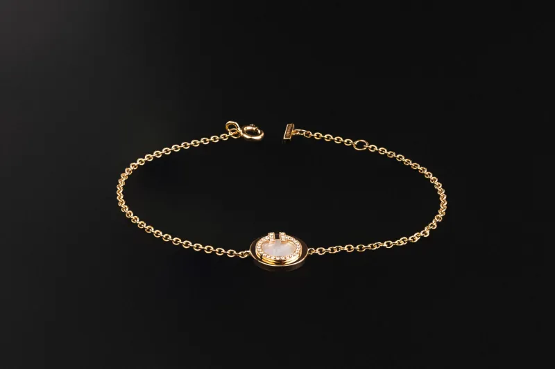 Tiffany & Co. T Circle Diamond & Mother of Pearl Bracelet 18ct Rose Gold 2.7g
