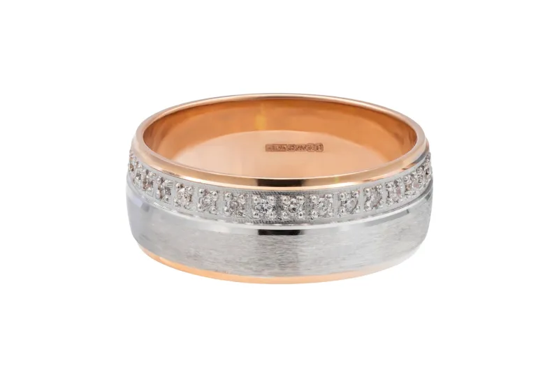 14ct White And Rose Gold  Diamond Wedding Band 0.27ct 5.2g