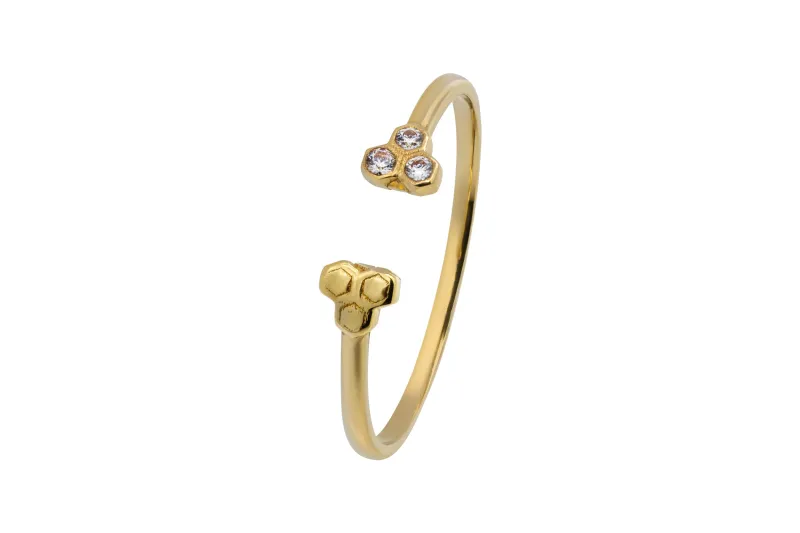 14ct Yellow Gold White Cubic Zirconia Open Ring Size P 1g