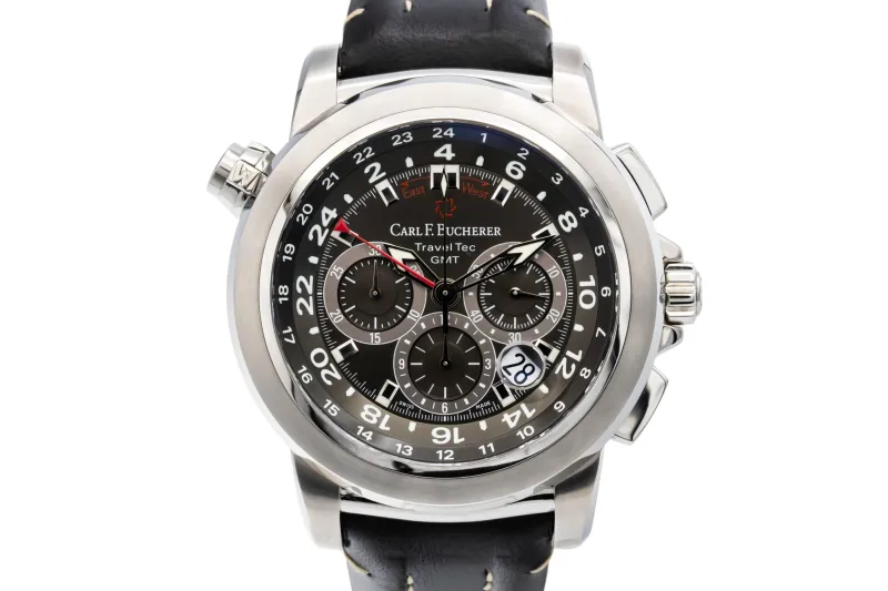 Carl F. Bucherer Patravi Traveltec GMT 47mm Black Leather 10620.08.33.01 Circa 2007