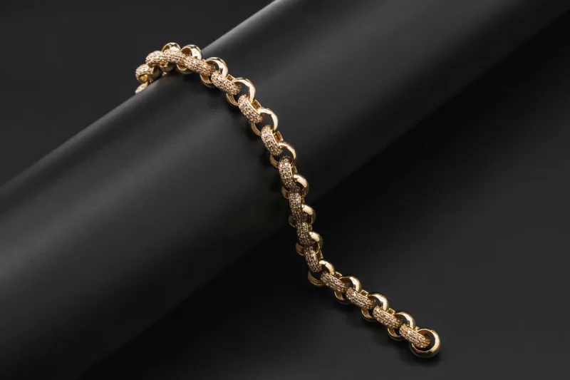 9ct Yellow Gold Belcher Cubic Zirconia Childrens Bracelet 21.4g