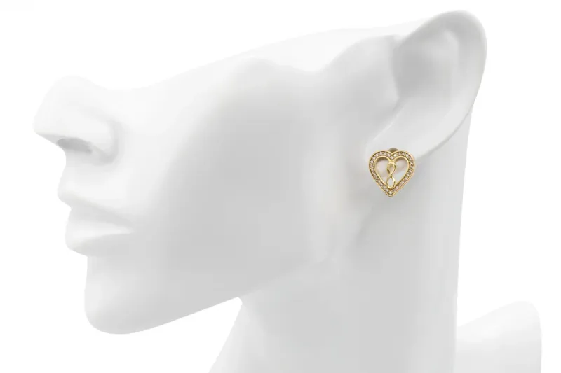 9ct Yellow Gold CZ Sparkling Gold Heart Earrings 2.2g
