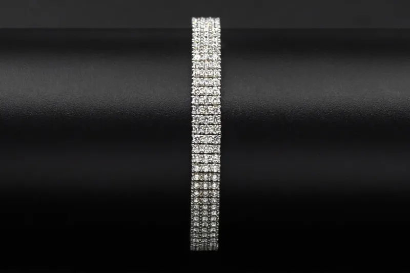 18ct White Gold Round Brilliant Diamond 3 Row Tennis Bracelet 7.98ct