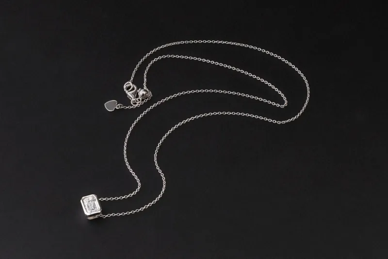 Sterling Silver Lab Grown Emerald Cut Diamond Necklace 1.00ct